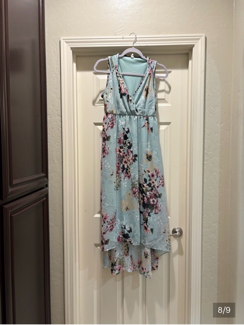Light Blue Floral High-Low Dress